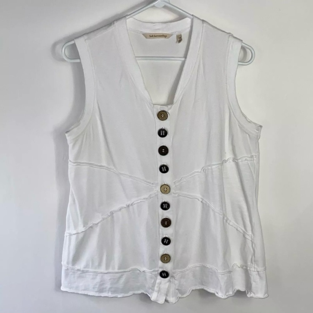 Soft Surroundings White Sleeveless Decorative Button Front Shirt Size PM